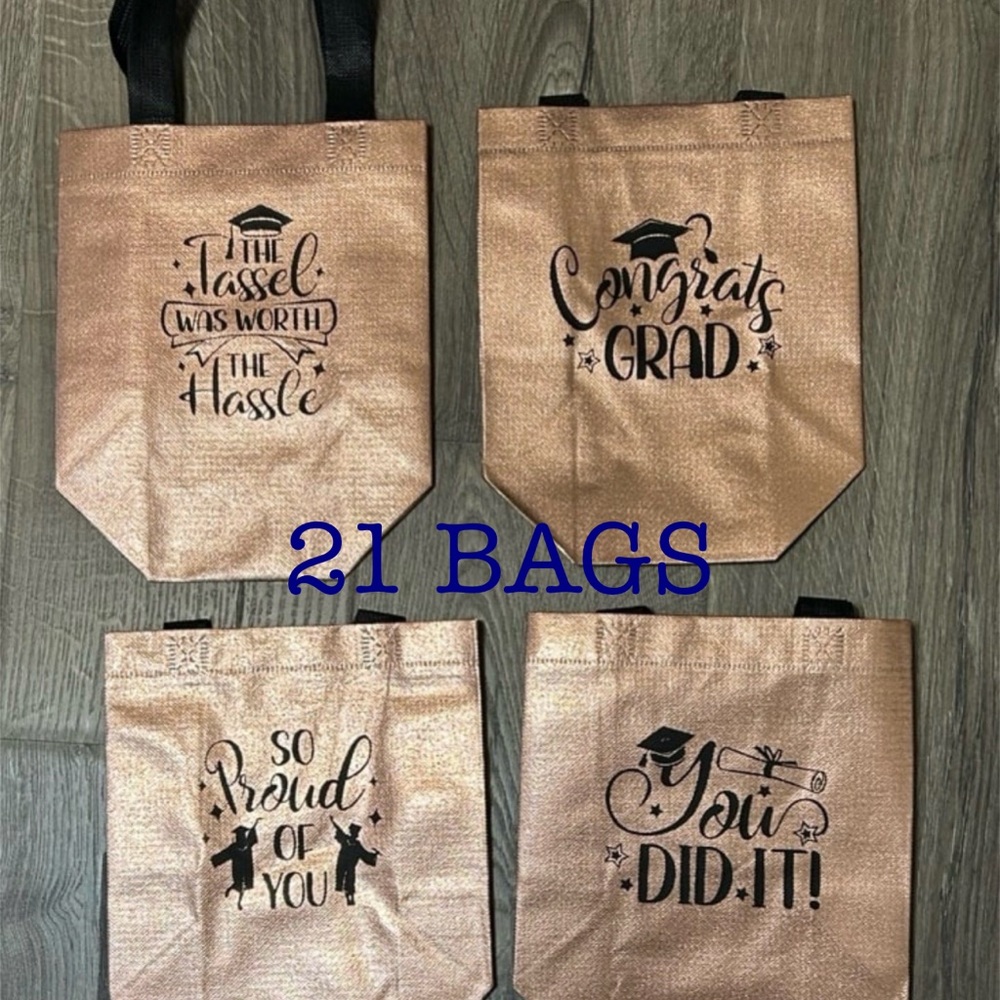 21 Rose Gold Grad Gift Bags with Black Handles